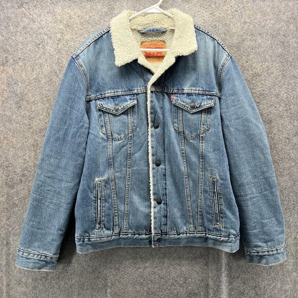 Levi's Other - Levi's Sherpa Trucker Jacket Mens Large Blue Denim Lined Western Workwear Casual